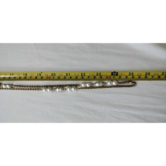 Sarah Coventry Vintage Gold Tone Chain Faux Pearl Pendant Long Necklace Jewelry - Picture 6 of 16